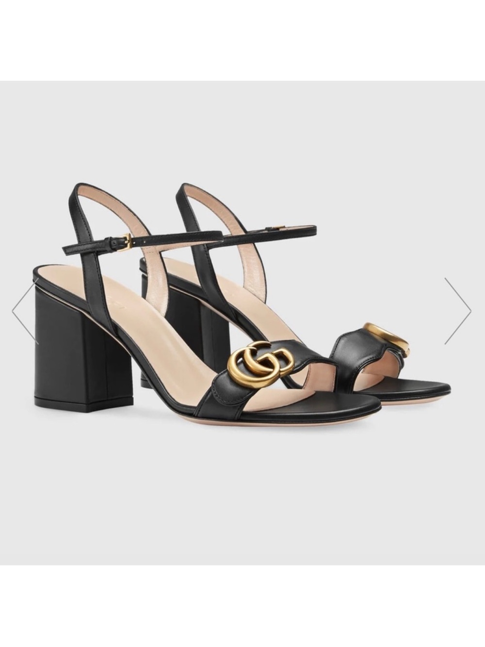 Gucci Black Leather Block-Heel Sandals with Gold Double G